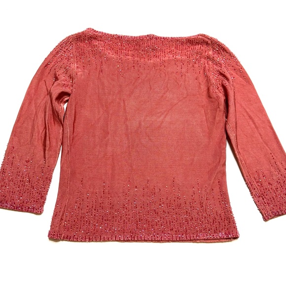 Carmen Marc Valvo Vintage Beaded Scoop Neck 3/4 Sleeve Shell Blouse Pink Large - Picture 7 of 8